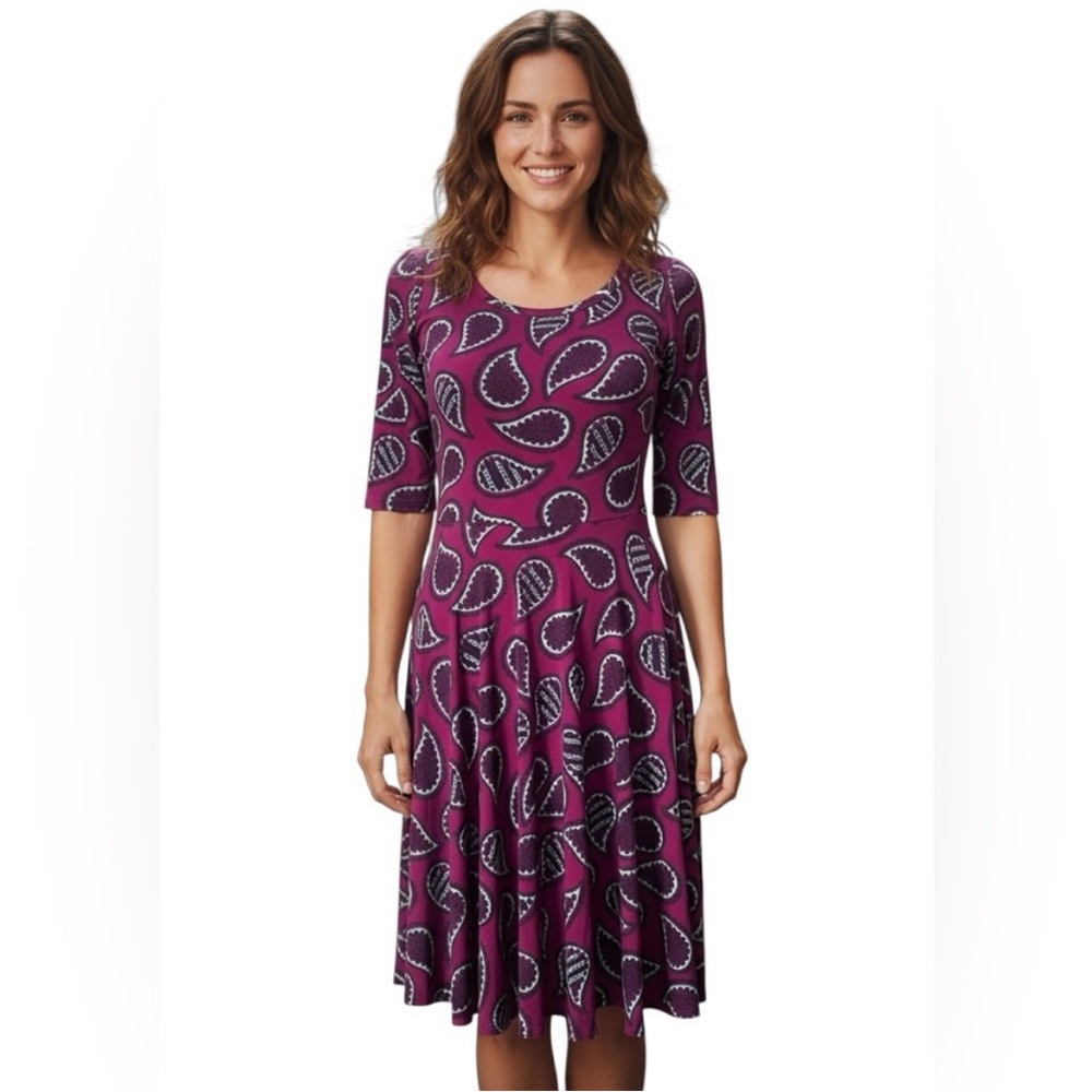LuLaRoe Purple Midi Dress Paisley Fit & Flare Size L